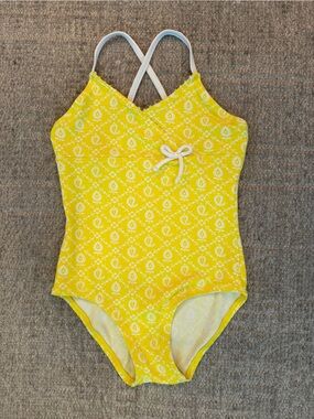 EUC Heidi Klein London Girls Yellow and White One-Piece Swimsuit size 5/6